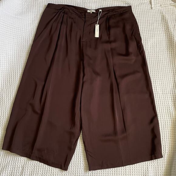 NWT Vince Brown Satin Pleat Front Wide Leg Trousers (Size 20) - Picture 2 of 12